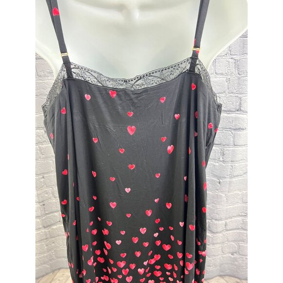 Soma Cool Nights Lace Trim Chemise Floating Hearts Black Size XL NWT Nightgown - Picture 3 of 10